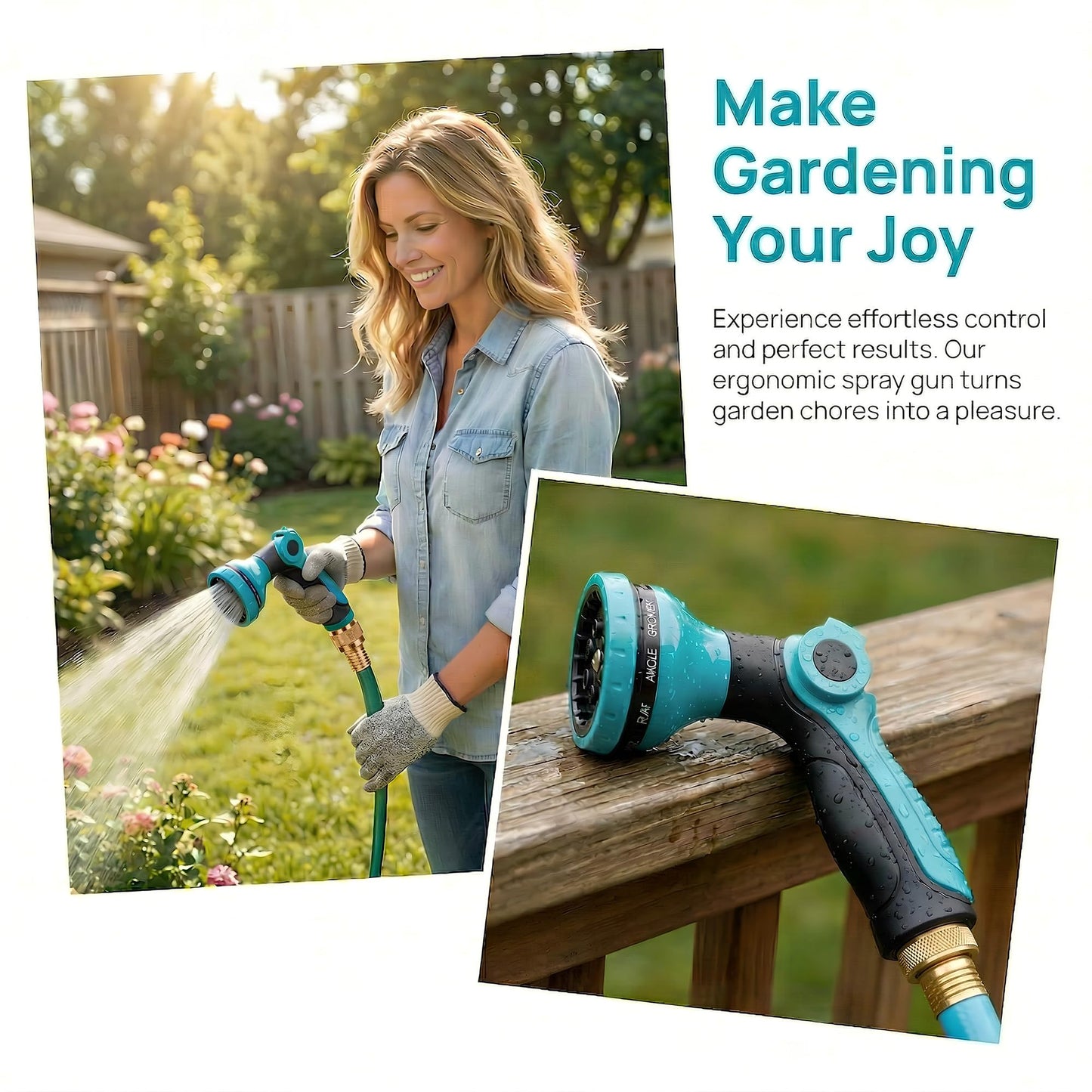 FXFOUCS Garden Hose Nozzle Sprayer-This High Heavy-Duty Spray Nozzle Offer 10 Watering Patterns for Watering Plants,Lawns &Gardens,Washing Cars,Household Cleaning and Showering Pets (Blue-dark)