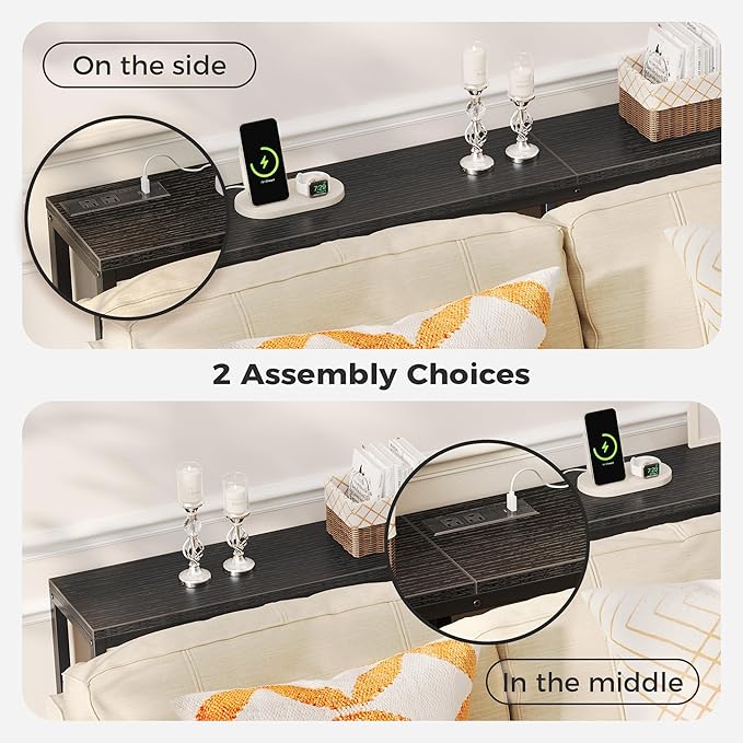 SUPERJARE Console Table with Outlet, 63 Inch Sofa Table with Charging Station