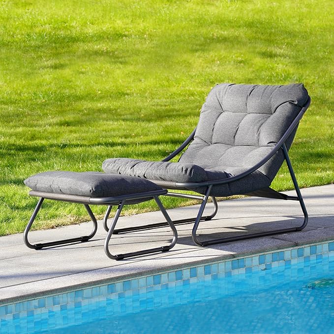 Grand patio Outdoor Chair with Ottoman, Comfy Lounge Chair with Puffy Cushion