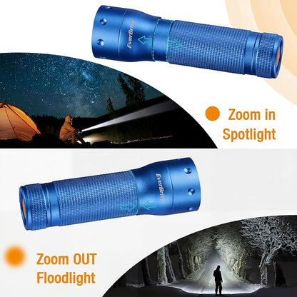 EverBrite Mini Flashlight, Zoomable LED Flash Light, 3 Modes, 3AAA Batteries Included, Handheld Small Flashlight for Camping, Emergency, Home – Blue