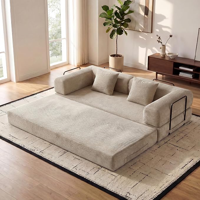ZEIINPA Corduroy Floor Sofa Bed, Convertible Folding Couch Bed