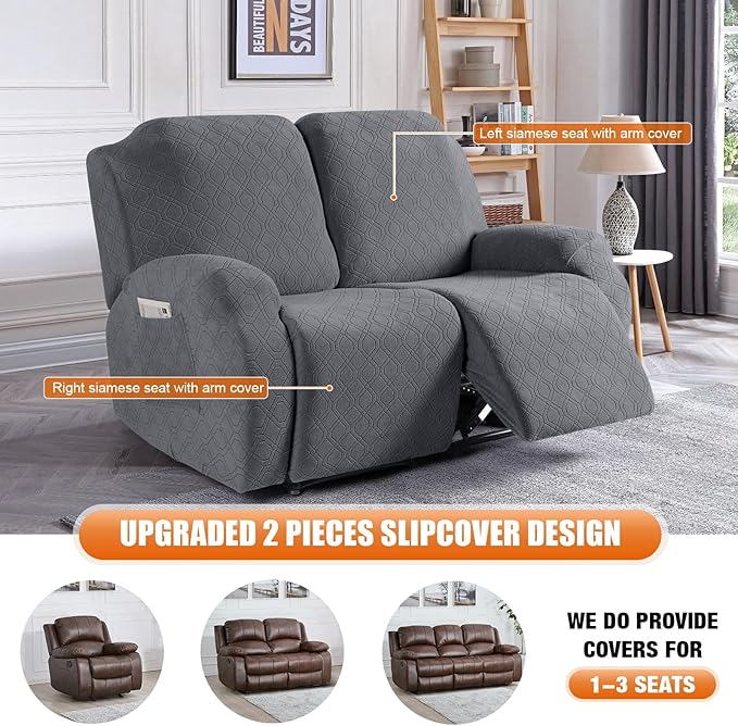 VANSOFY Oversized Recliner Cover, 2-Pieces Stretch Reclining Couch Cover