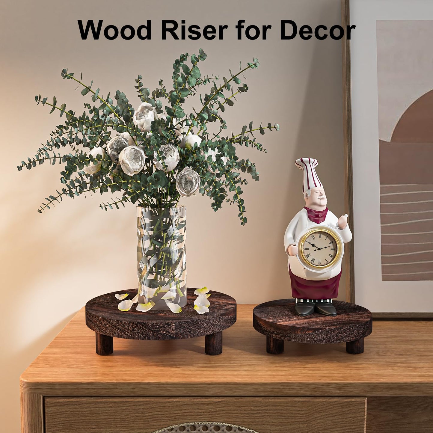 HAWHUV 3 Pcs Wood Plant Stand Indoor Outdoor, Round Wood Riser for Decor 6/8/10" Wooden Stool Display Stand Flower Pot Holder Small Planter Tray Modern Potter Decorative for Desktop Counter Room