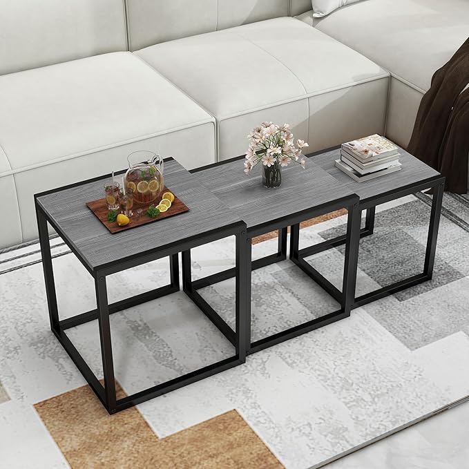 Nesting Table Set of 3 Side Tables, Modern Coffee Table Stacking End Table