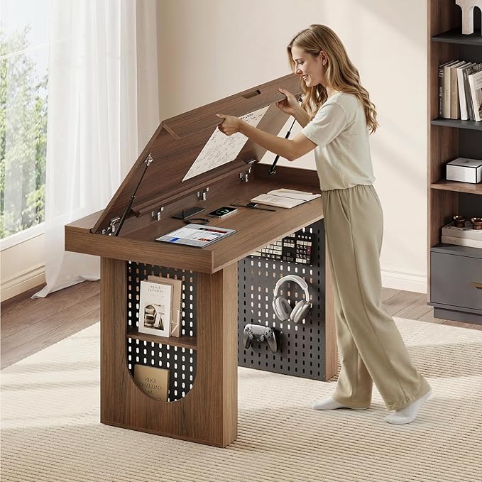 55" Convertible Computer Desk, 2-in-1 Flip-Top Desk & Dining Table