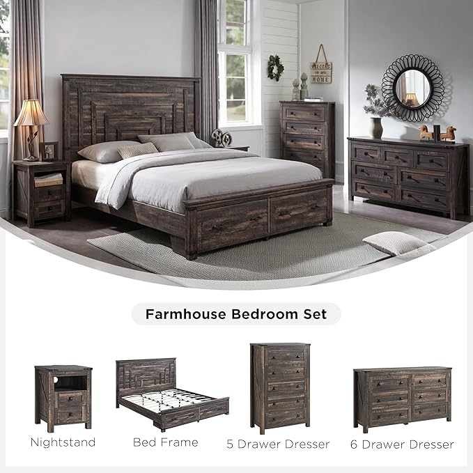 T4TREAM Farmhouse 5 Drawers Dresser Chests