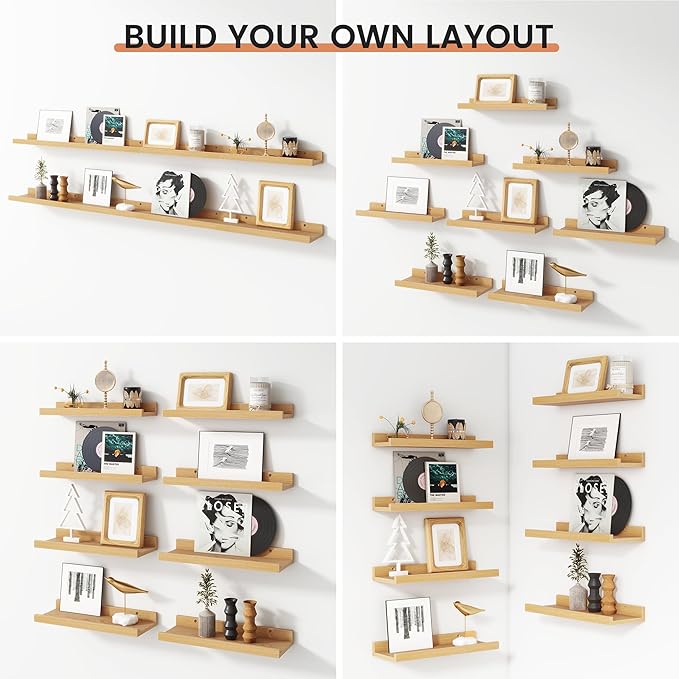 Floating Picture Ledge Shelves Set of 8, 16 Inch Shelves