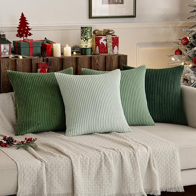 MIULEE Boho Farmhouse Sage Green Throw Pillow Covers 22x22 Inch Set of 4