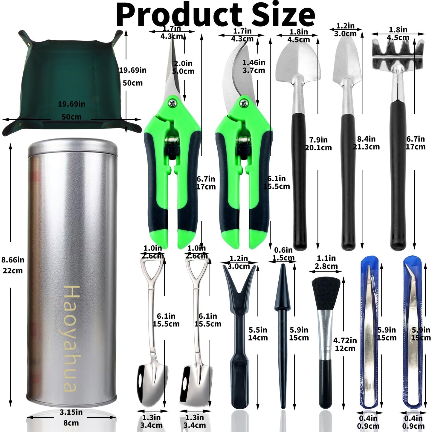 14-Piece Succulent Tool Set with Pruning Shears, Houseplant Repotting Mat & Transplanting Tools for Indoor Care, Miniature Fairy Gardening, Bonsai Cactus Potting - Mini Shovel, Hand Tools Kit with Bag