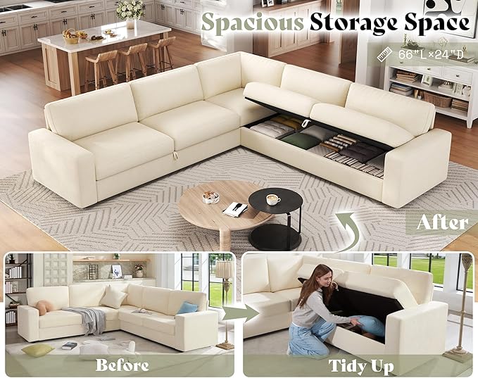 AMERLIFE 106" Oversized Sofa Bed, Sectional Sleeper Sofa