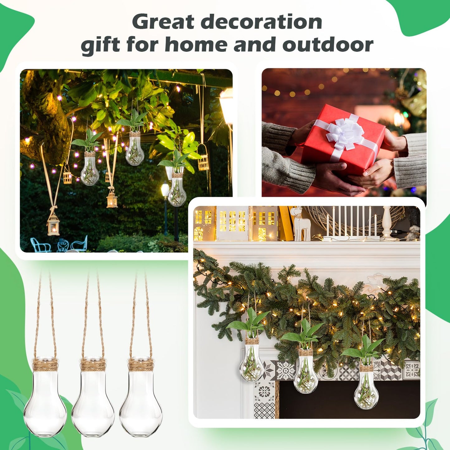 Baderke 6 Pack Hanging Propagation Station 3.9 Inch Plastic Plant Vases with Hooks & Cleaning Brush Clear Window Jars for Plant Clippings, Home Office Decor, Gardening Gifts for Women