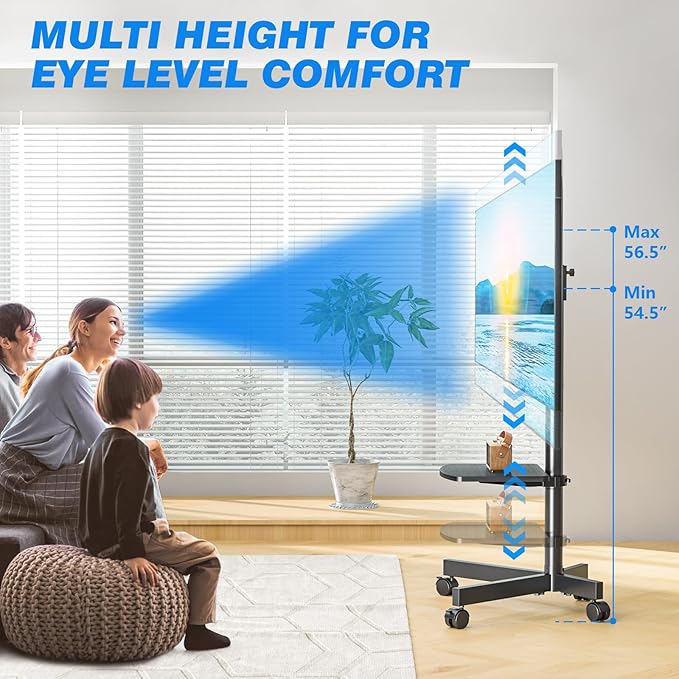 Rolling TV Stand with Shelf for 23-65 inch TVs up to 88lbs, Portable Mobile TV