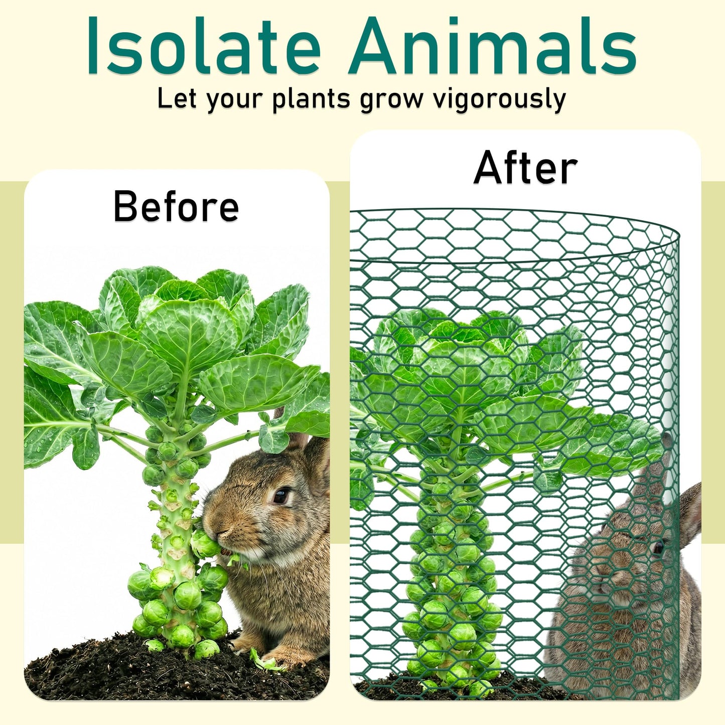 EcoBrisa 13.8x118" Plant Protectors from Animals, 2Roll Metal Mesh Plant Cages for Outdoor Plants Chicken Wire Cloche Wire Mesh for Garden Fence Kit with Ground Stakes & Nylon Tie,Gloves,Plier (Green)