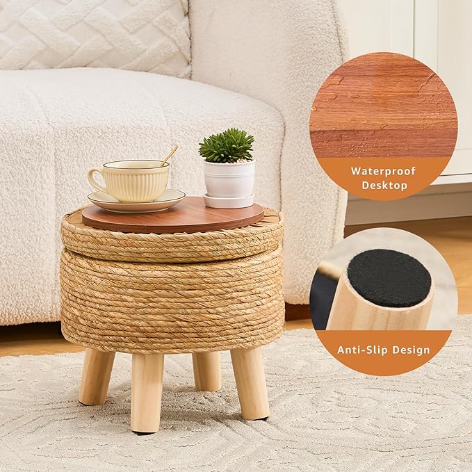 Cpintltr Storage Ottoman Poufs Handwoven Footstool Natural Seagrass Round