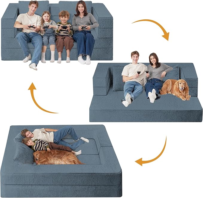 Futon Sofa Bed with Pillow, 3-in-1 Sleeper Sofa Bed with Removable Cover