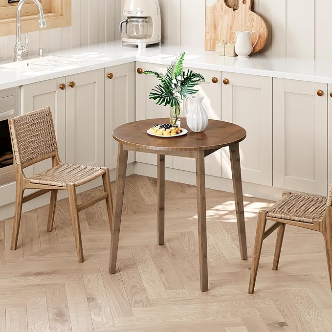 HOOBRO Bamboo Dining Table, Round Dining Table