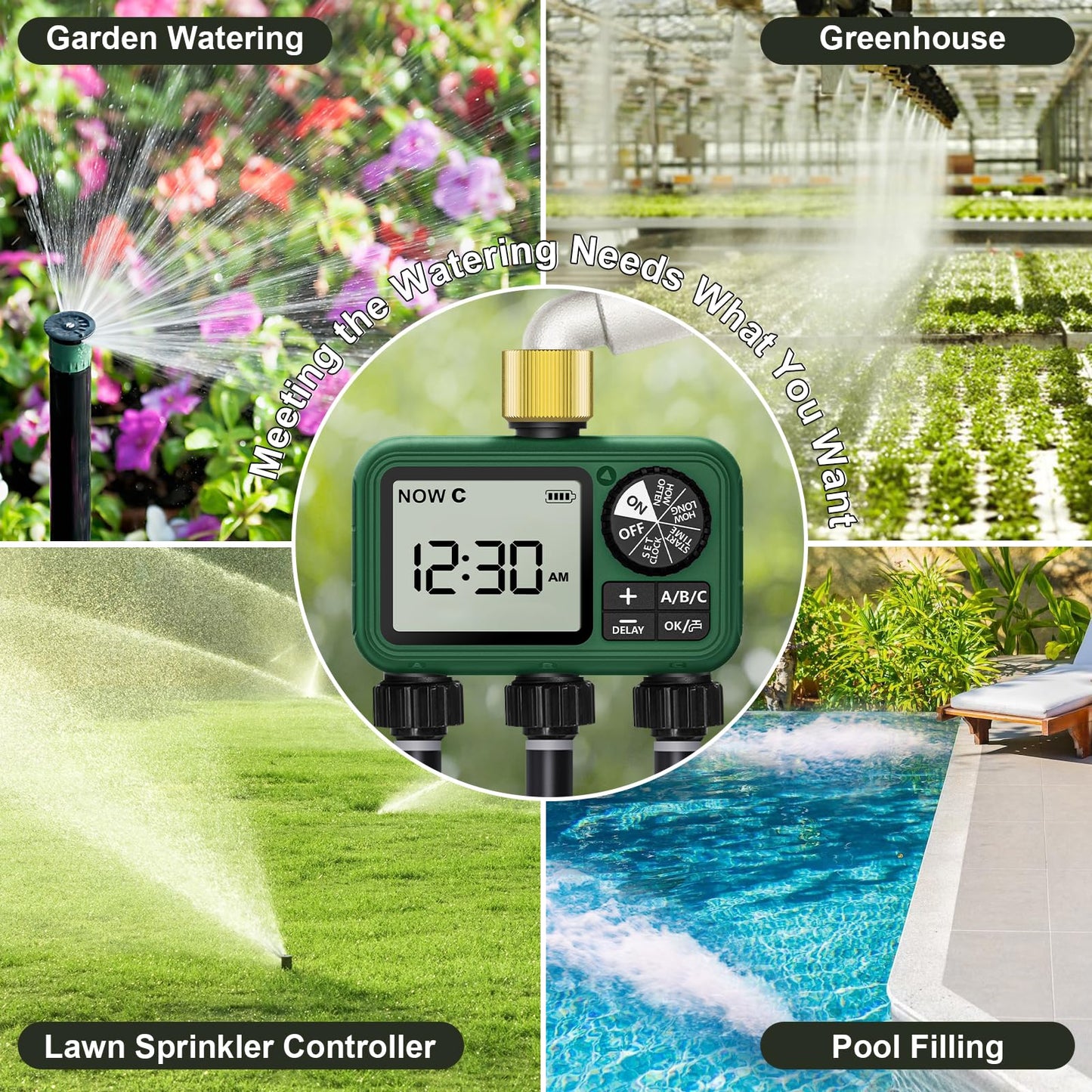 XinFuture Water Timer for Outdoor Garden Hose, Sprinkler Timer for Garden Faucet with Auto/Manual/Rain Delay Mode, Sprinkler Irrigation Controller for Yard Lawn (3 Zones Brass Inlet)