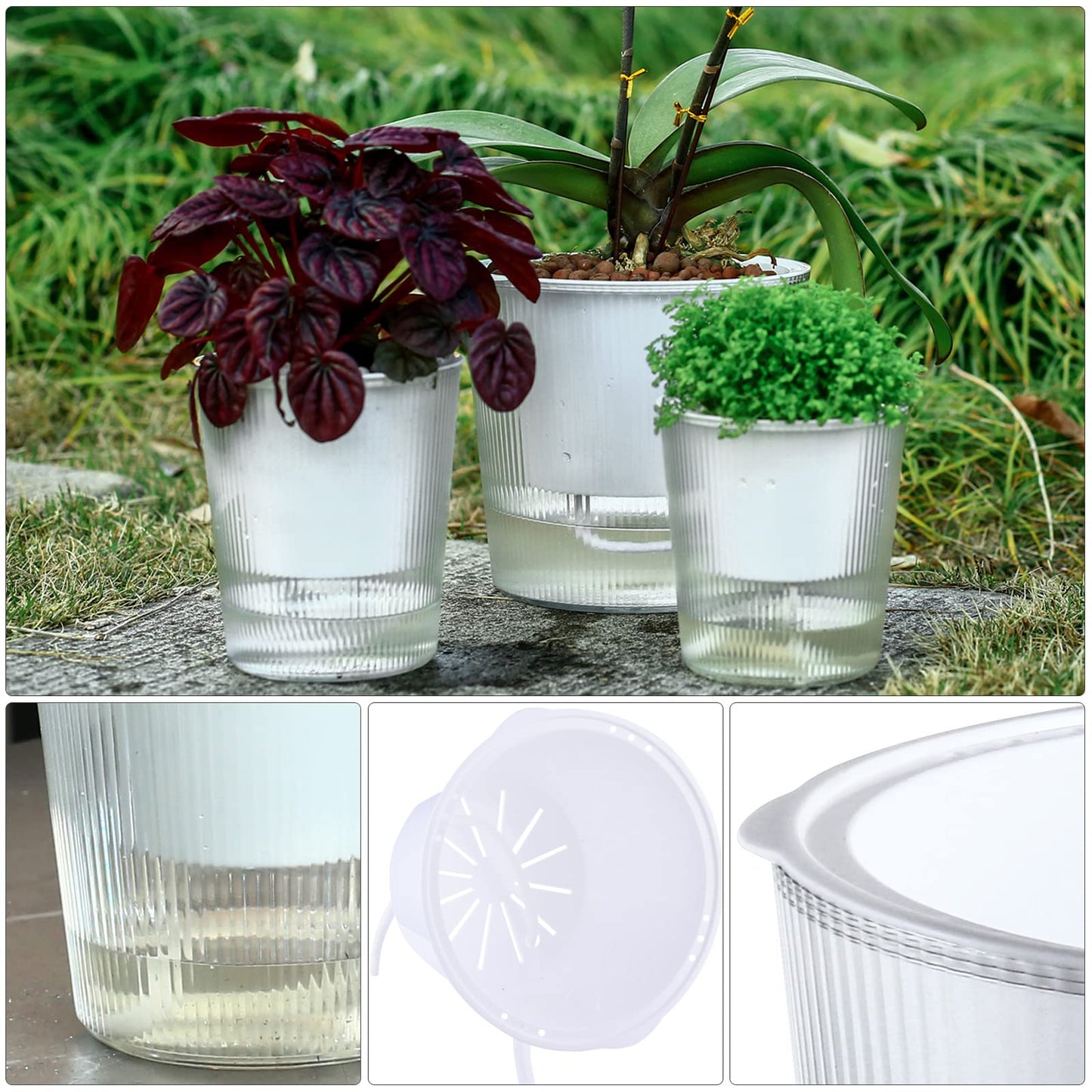 8-Pack 4.5 Inches Clear Self-Watering Planters and Pots for Indoor Plants Small Orchid Plant Pots Plastic Wick Flower Pots, African Violet Pot Set, Home Decor Pot