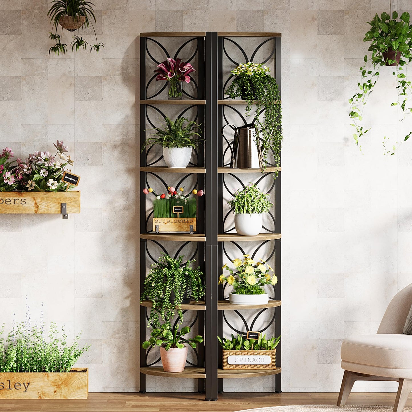 Tribesigns 6-Tier Corner Shelf, 70.9" Rustic Corner Bookshelf Display Shelf for Living Room, Wooden Shelving Unit Plant Stand Storage Rack for Bedroom, Bathroom, Small Space, Rustic Brown