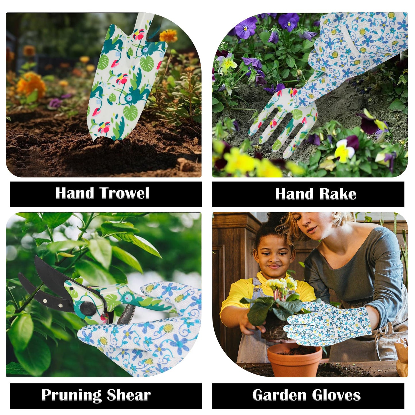 Floral Gardening Tools, Gifts for Mom Mothers Day, Mom Birthday Gifts from Daughters Floral Gardening Tools and Durable Garden Tools Organizer Tote, Ideal Gardening Gift for Women Plant Lover Present