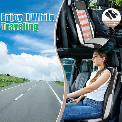 Shiatsu Back Massager with Heat, Massager Chair Pad for Pain Relief Deep Tissue with Smart Timer, Kneading Seat Cushion Vibration for Office, Home, and Travel Use