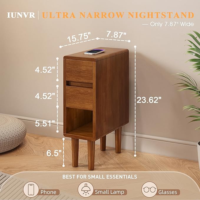 Narrow Nightstand 2 Drawers