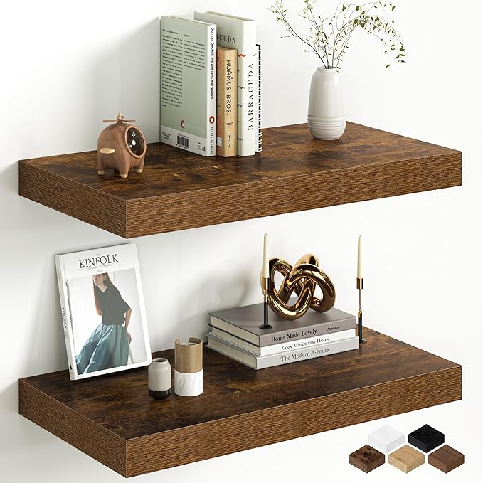 Fun Memories 12 Inch Deep Floating Shelf, 24 x 12 Rustic Wood Wall Shelf