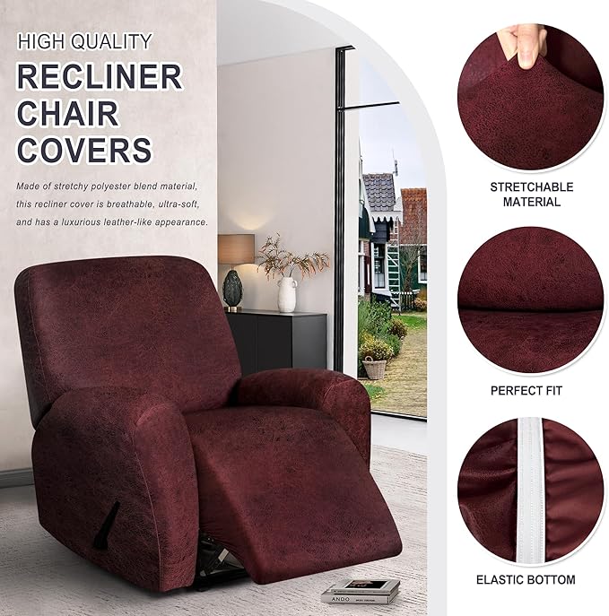ANARACHON Leather Look Recliner Chair Covers, 4-Pieces Stretch Recliner Cover