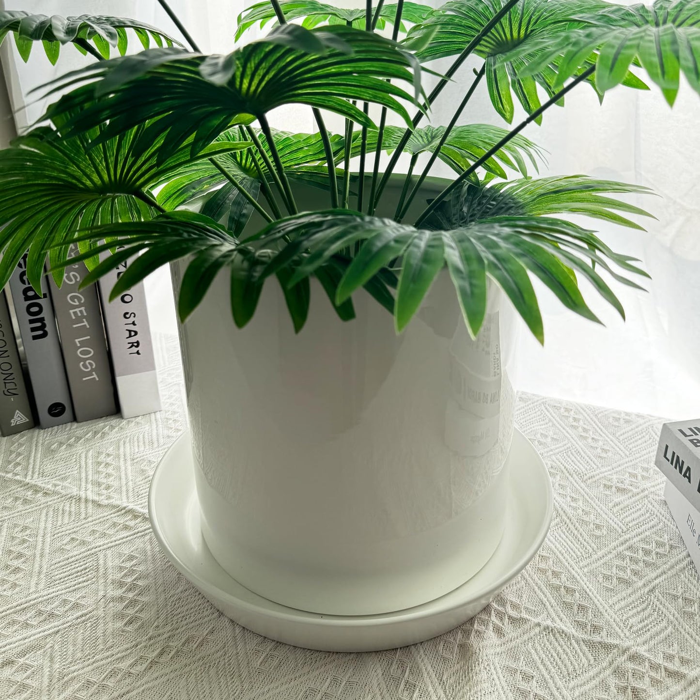 Plant Saucer 8 Inch, 2 Pack Large Plant Saucers Ceramic Tray 8 inch (7.3" Inner) for Flower Pot, Classic Sturdy Planter Water Catcher Tray for Plant Base,White
