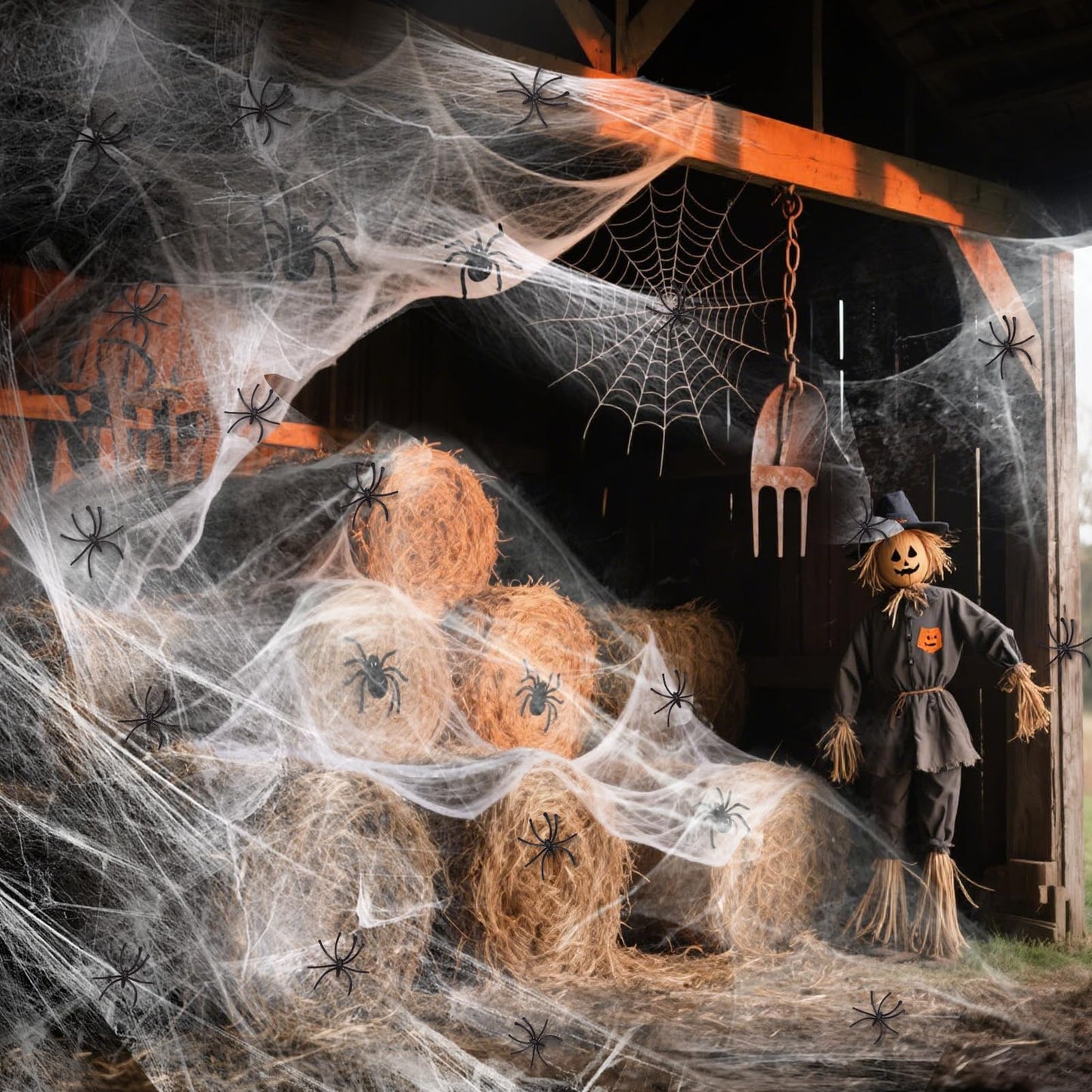 900 sqft Halloween Spider Webs Decorations with Extra Fake Spiders, Super Stretchy Cobwebs for Wall Indoor Outdoor Halloween Party Decor