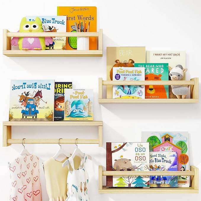Fixwal Nursery Book Shelves, 16.5 Inch Floating Nursery Bookshelves, Solid Wood