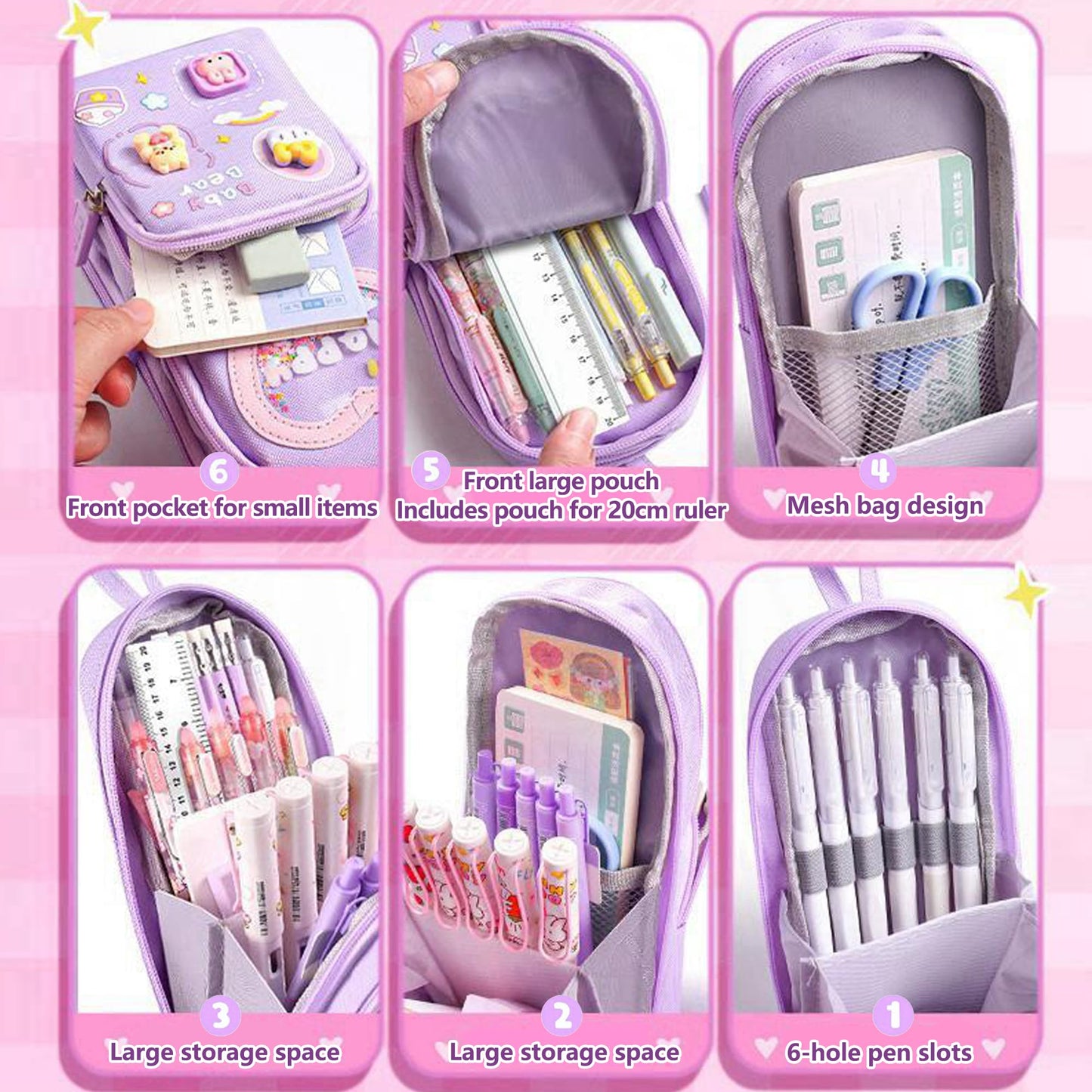 UINSUE Mini Backpack Pencil Case Art Marker Storage Canvas Makeup Pocket Small Gadget Bag Organizer Random Free of Highlighters (Purple)