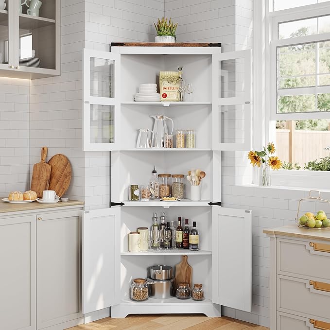 GarveeHome Tall Corner Cabinet, Farmhouse Corner Storage Cabinet