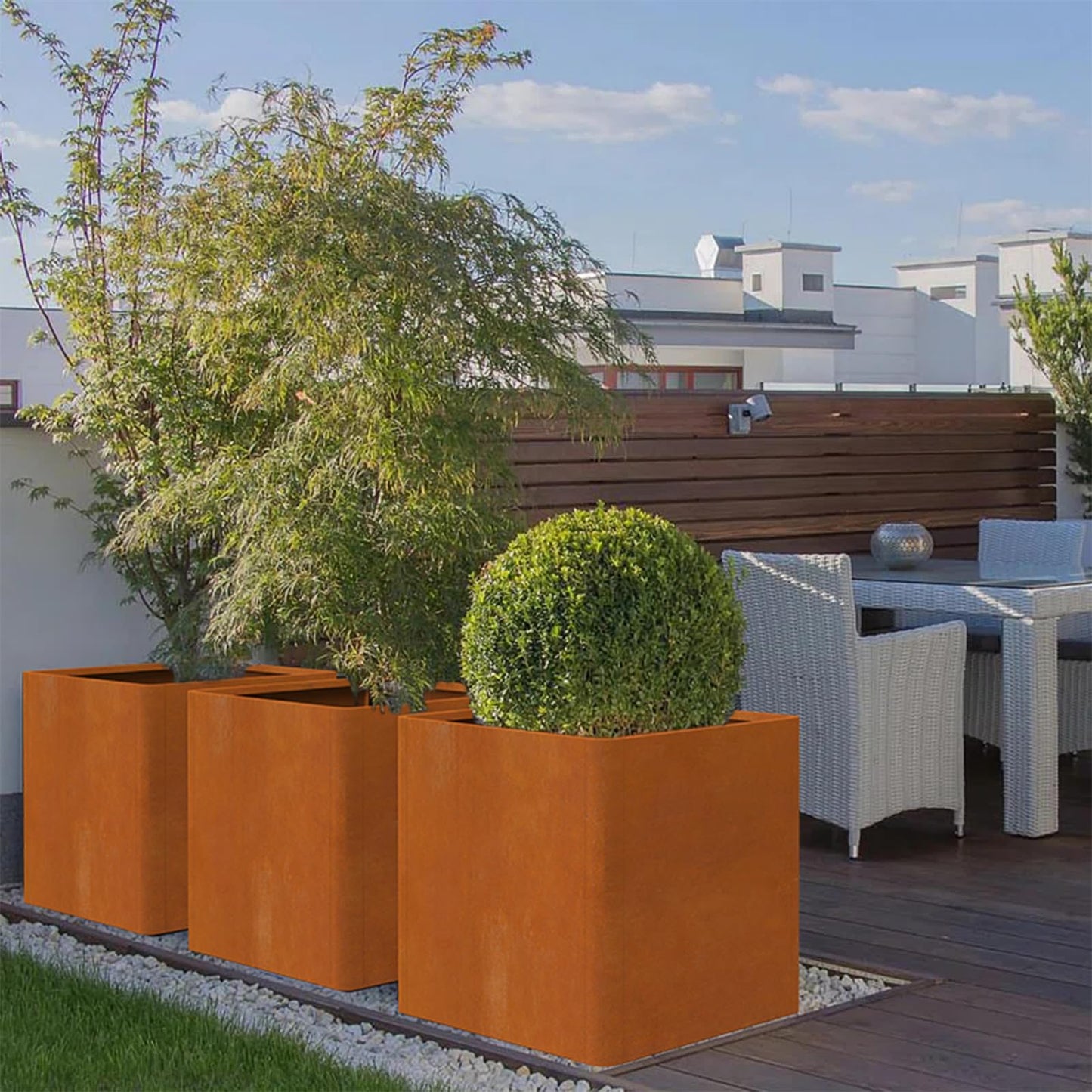 Gardenaire Corten Steel Planter Box 24"x24"x25", Large Square Metal Planter Indoor&Outdoor, Large Cube Planters with Drainage Hole for Porch/Patio/Garden