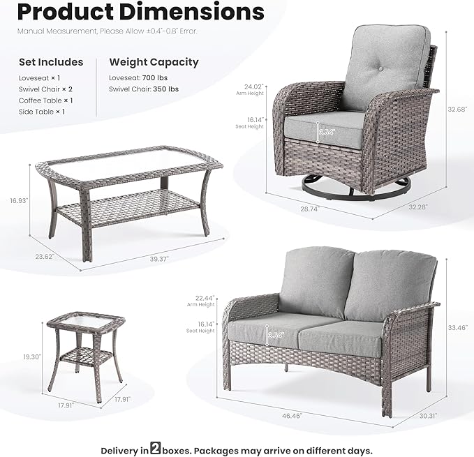 ovios 5-Piece Patio Furniture Set, Outdoor Wicker Sofa