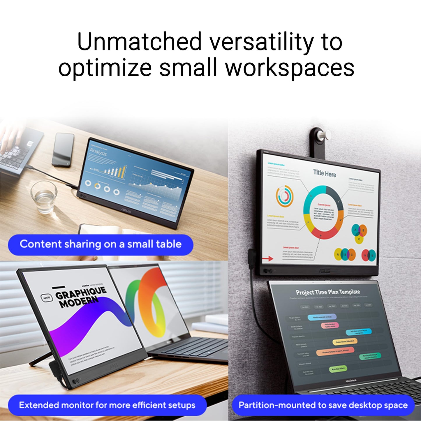 ASUS ZenScreen 15.6” Portable Monitor for Laptop (MB169CK) - Dual USB-C, Mini-HDMI, Plug & Play External Screen for Travel Dual Setup, Full HD, IPS, Anti-Glare Surface, 360° Kickstand, 3yr Warranty