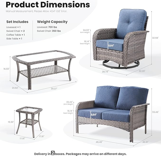 ovios 5-Piece Patio Furniture Set, Outdoor Wicker Sofa