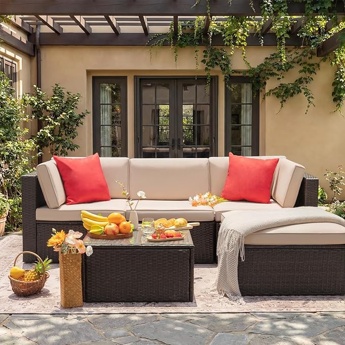 Devoko 5 Pieces Patio Furniture Sets All Weather Outdoor Sectional Patio Sofa