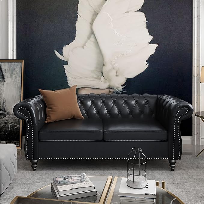 2 Piece Living Room Set, Chesterfield Leather Sofa Couch Chair