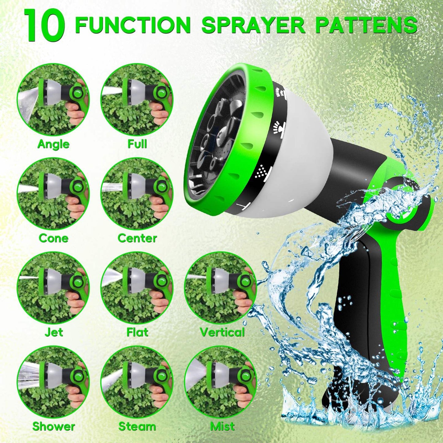 Junredy Garden Hose 25 FT, NON-EXPANDABLE Heavy-Duty Flexible & Lightweight Water Hose with 10-Function Nozzle, No-Kink Design, Leak-Proof Super Fabric, Solid Fittings for Lawn, Car, RV, Outdoor