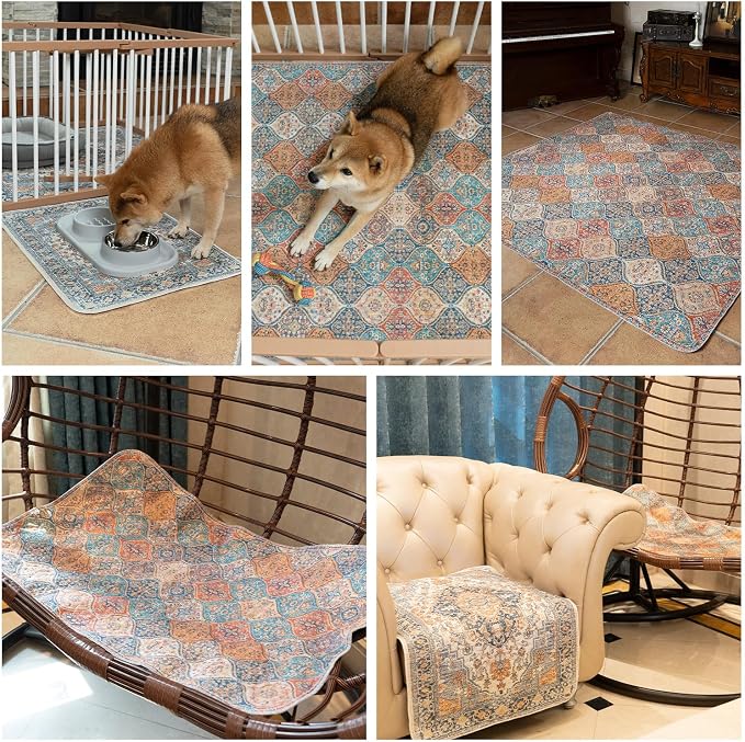 nunubaby 4PACK Washable Pee Pads for Dogs, Stylish, Non-Slip and Leak-Proof Pee Pads. Reusable Potty Pads for Dogs for Crates and Floors.(Gray/Geo,24" x36" )