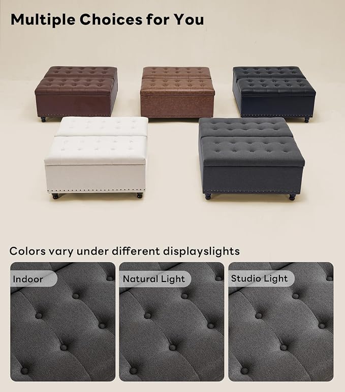 Tbfit Large Square Storage Ottoman Bench, Tufted Upholstered Coffee Table