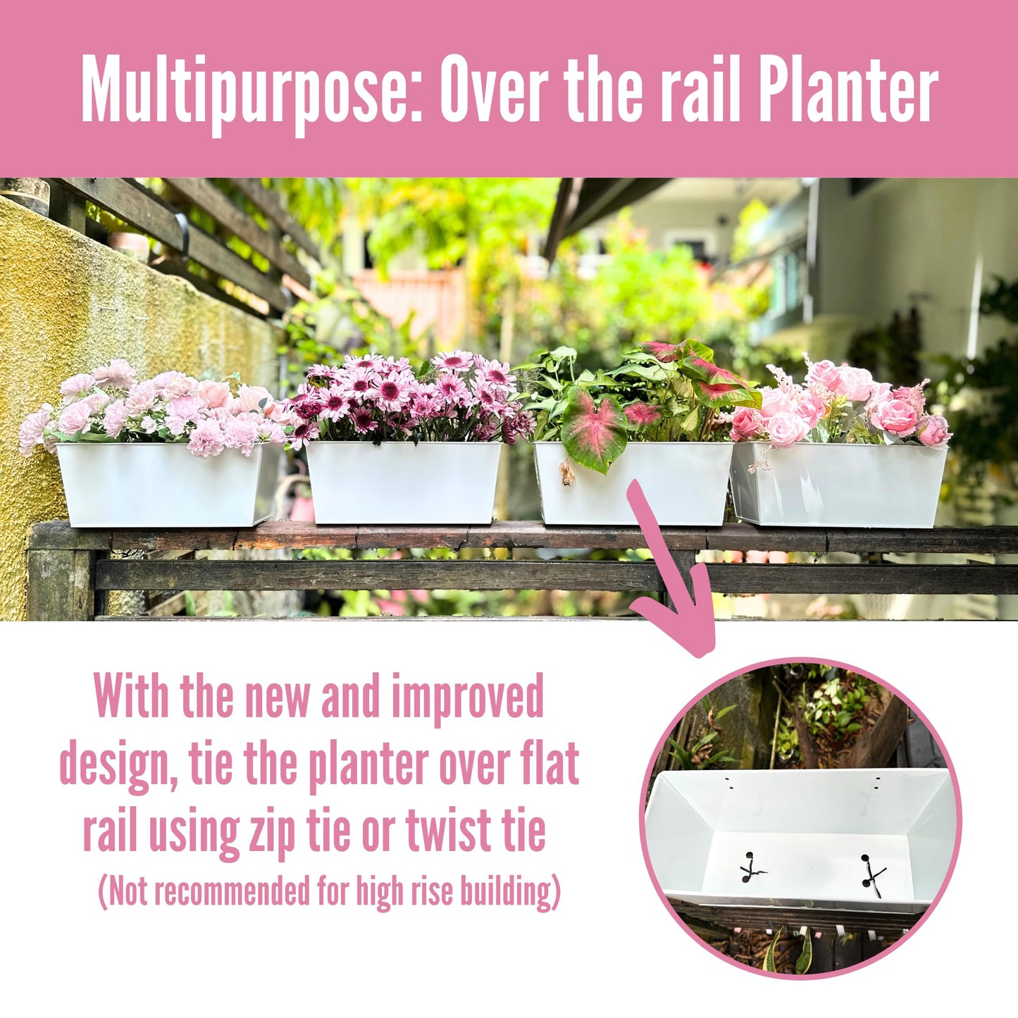 LaLaGreen Rail Planter (16 Inch, 3 Pack) Rectangular Metal Hanging Flower Railing Fence Balcony Gardening for Apartment Patio Planters Modern Garden Style Porch Decor Iron Outdoor Deck Decoration