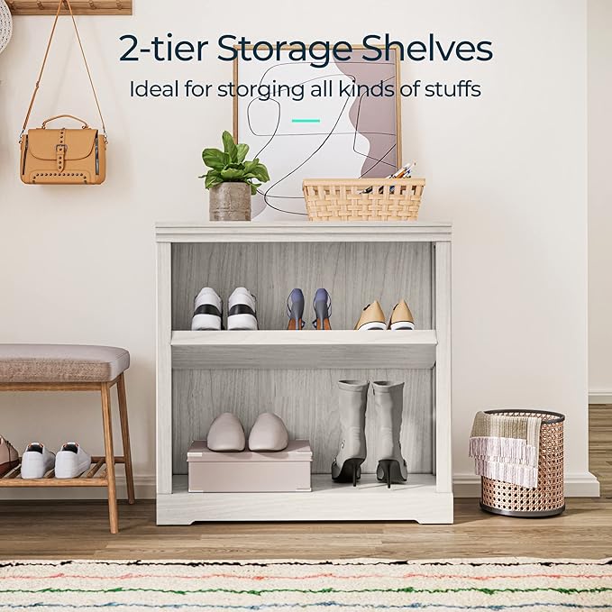 LINSY HOME 2-Tier Bookcase and Bookshelf, Small Wood Display Storage Shelves