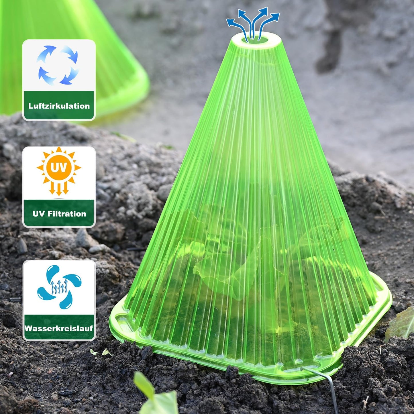 Fshow Garden Cloches,20 Pack Reusable Plant Bell Cover,Bell Jar Cloches for Protection Against Sun, Frost, Snails Etc. (Dark Green)