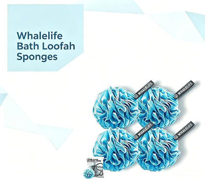 Loofah Bath Sponges - Gentle Exfoliating Shower Loofah for Rich Lather, Durable Mesh Body Scrubber for Men & Women 4 Pack (Sky Blue) | Durable mesh creates rich lather, soft exfoliating loofah for men & women daily shower