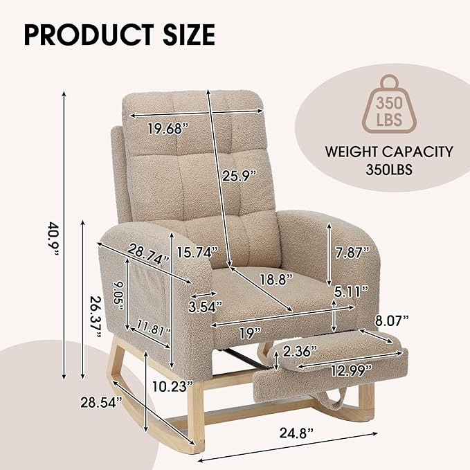 NIOIIKIT Modern Nursery Rocking Chair, Teddy Upholstered Rocking Chair
