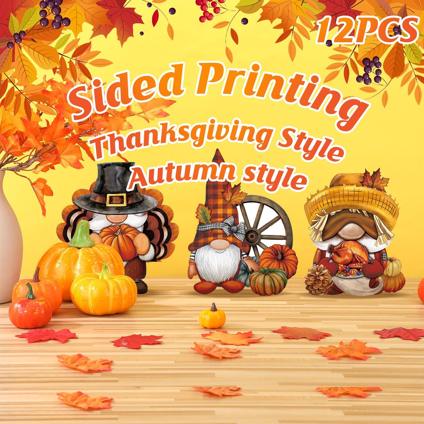 Sintuff 12 Pcs Fall Yard Sign Gnome Stakes Autumn Harvest Gnomes Yard Ornament Thanksgiving Garden Signs for Holiday Party Home Farmhouse Pathway Garden Lawn Outdoor Decoration(Gnome,13.78 Inches)