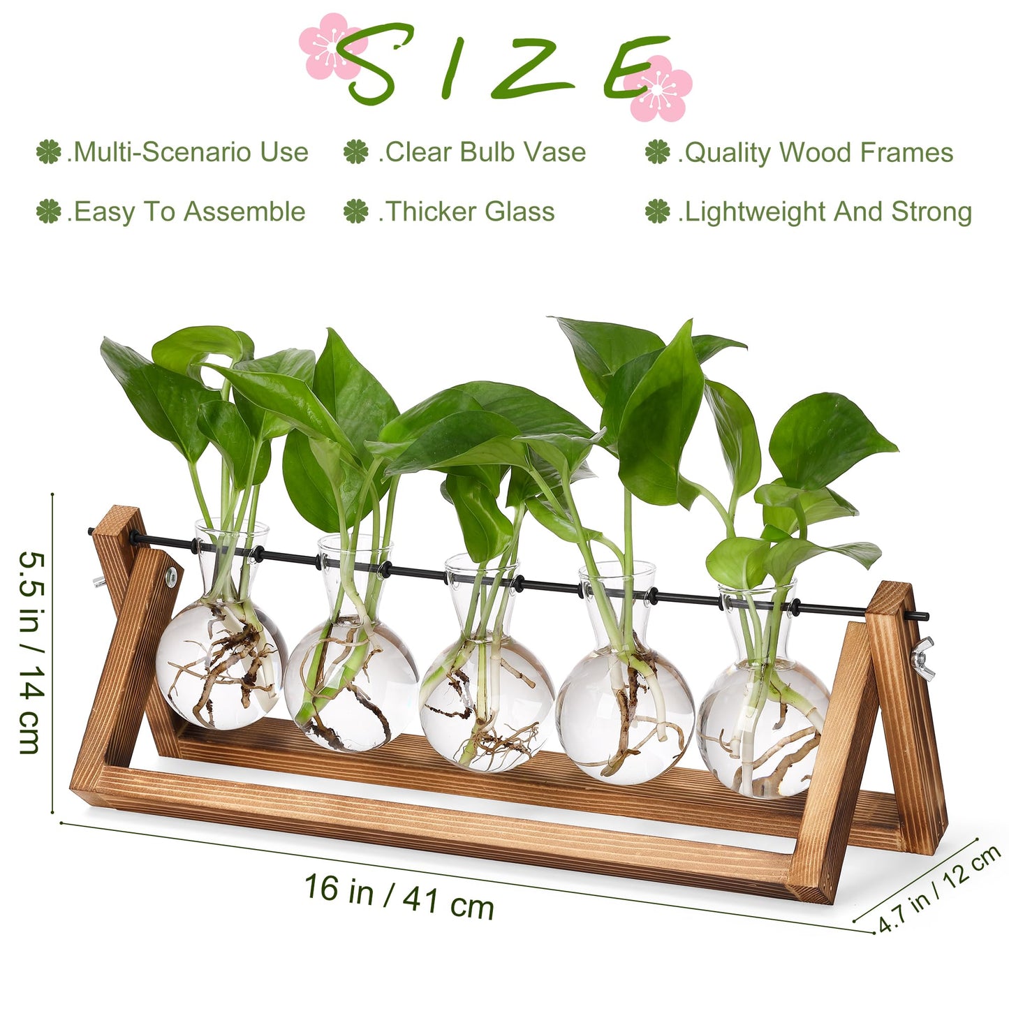YIBOT Propagation Stations,Plant Terrarium with Wooden Stand,Plant Lover Gifts for Women for Hydroponics Plants Home Garden Wedding Decor(5 Bulb Vase)