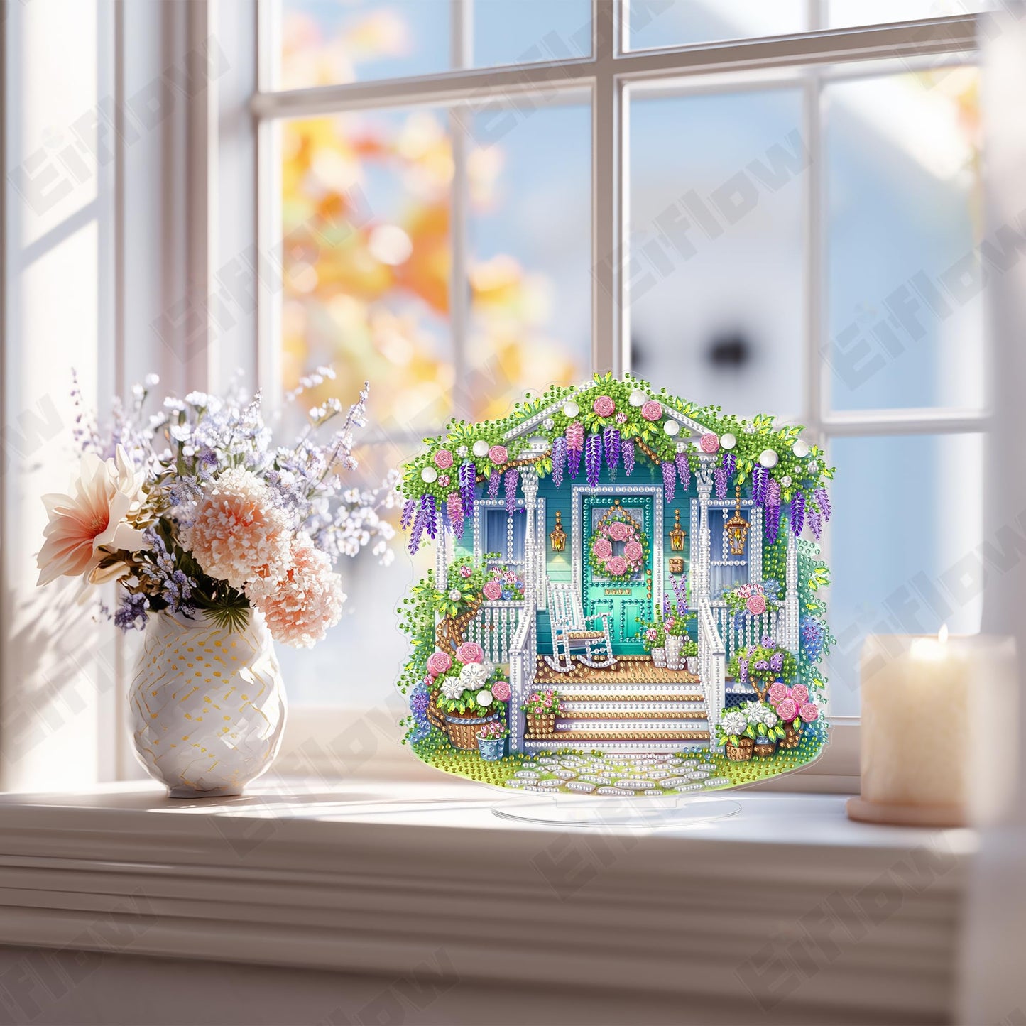 Eiflow Desktop Diamond Art Kit for Adults Fall, DIY Tabletop Diamond Art Painting with Stand, Acrylic Stand Up Gem Painting Board Kit (Thanksgiving)